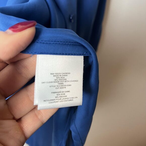 Equipment Femme Shirt Womens Large Blue 100% Silk Button Down Long Sleeve Solid - Picture 4 of 7